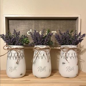 Handmade Set of 3 Fluted Mason Jars w/ Lavender